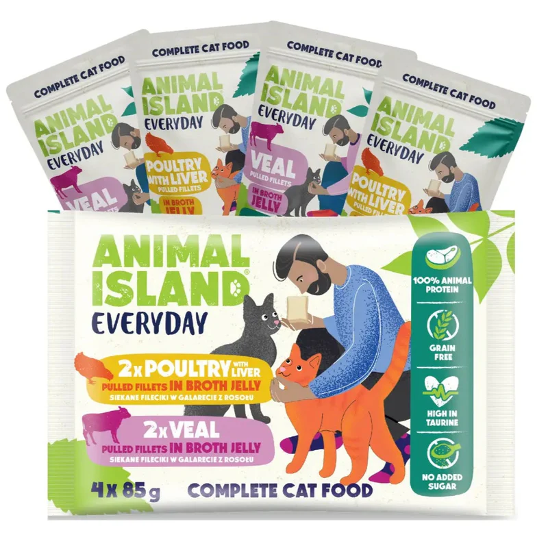 ANIMAL ISLAND Everyday 2x Drób z wątróbką 2x Cielęcina czteropak 4x85g